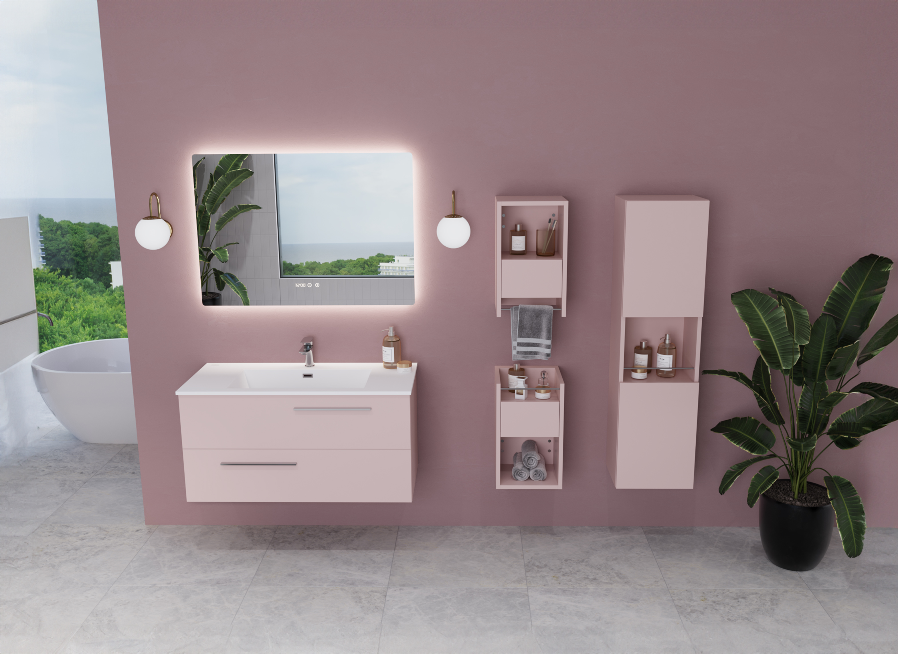 pembe banyo dolabı modelleri