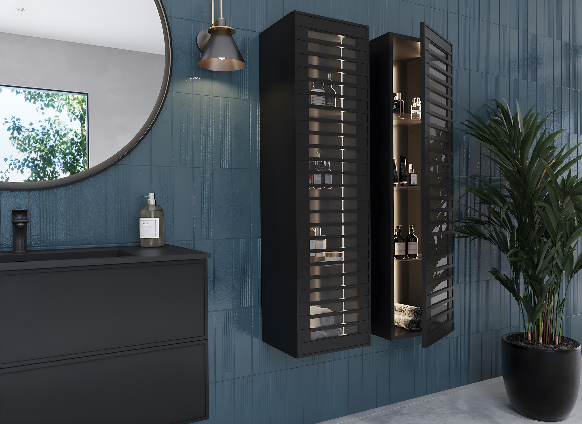 2025 siyah banyo dolabı modelleri